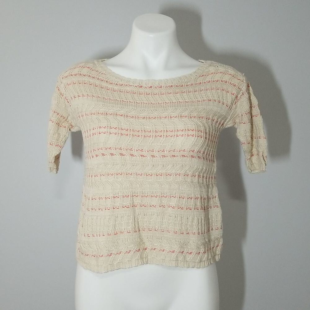 RACHEL Rachel Roy Cream Short Sleeve Knit Sweater Coral Stripes Women’s XS